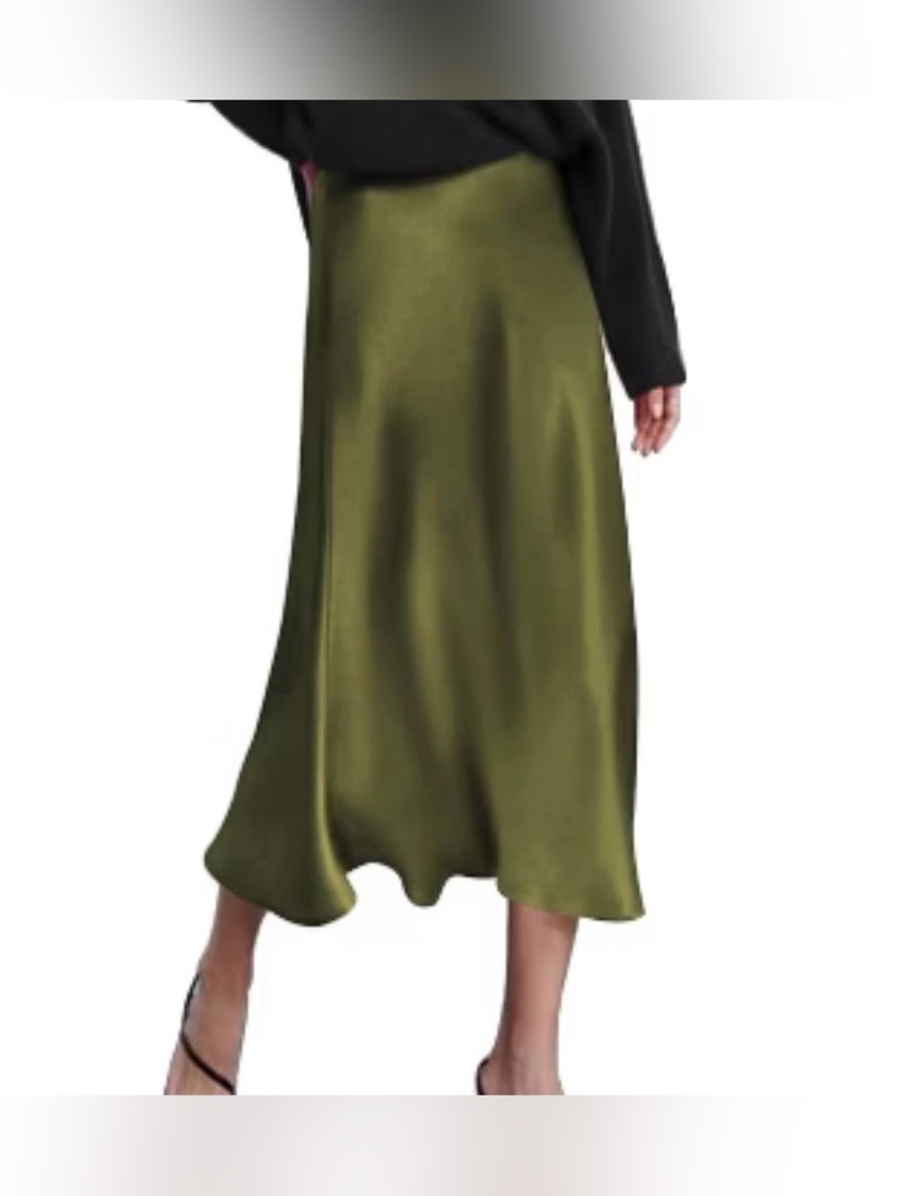 Hashttag Olive Satin Midi Skirt - Size: XS - NWT!